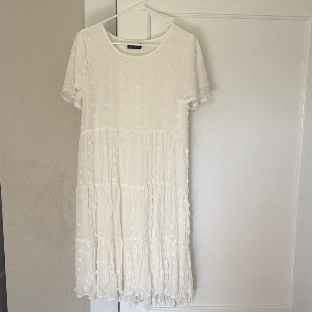 Mikarose White Short-Sleeve Tiered Mini Dress